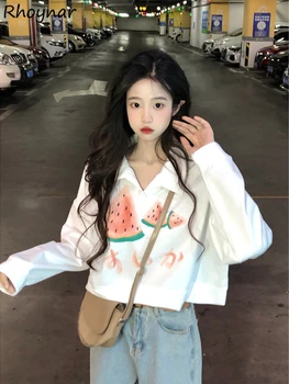 Kawaii Baskılı Sonbahar Tişörtü Kırpılmış Eğlence Baggy Yumuşak Tasarlanmış Öğrenciler Popüler Tüm Maç Harajuku Hotsweet Streetwear