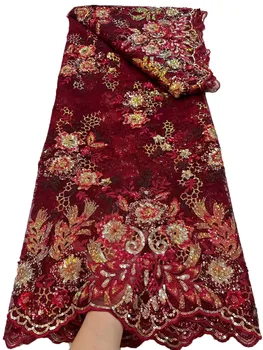 Yeni baskılı çok renkli üç boyutlu çiçekler sequins dantel nakış, high-end moda düğün elbisesi kumaş 5 metre İşlemeli
