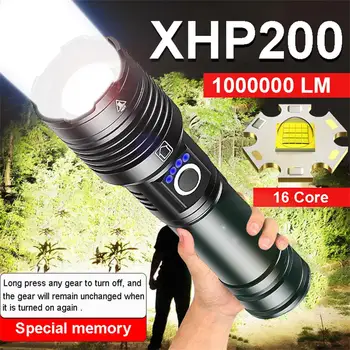 Xhp160 Led el feneri 9000000lm yüksek güçlü Zoom Tip-c Usb şarj edilebilir açık su geçirmez meşale