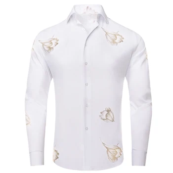 Hi-Kravat Beyaz İpek Erkek Gömlek Yaka Yaka Yaz bahar uzun kollu elbise Elbise Gömlek Hawaii Yumuşak Bluz Erkek Düğün İş XL