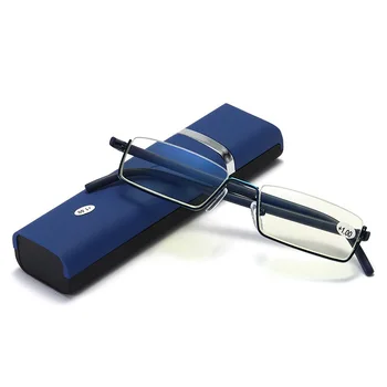 Okuma gözlüğü TR90 Paslanmaz Çelik Yarım Çerçeve Anti-Yansıtıcı Unisex Kadın Erkek Optik Ayna Presbiyopi Hipermetrop gözlük kılıfı