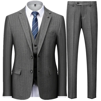 Blazers Ceket Pantolon Yelek / 2023 Moda Yeni erkek Rahat Butik İş İngiliz Ekose Çizgili Takım Elbise Ceket Pantolon Yelek