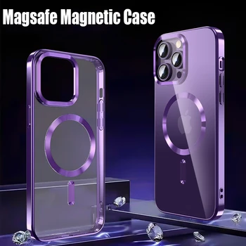 Lüks Kaplama Manyetik Magsafe Kılıfı iPhone 14 Pro Max 13 12 11 Pro 11 Pro Max 14 Artı Metal Kamera Halka Tampon Telefon Kapağı