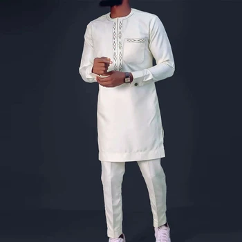 Erkek İki parçalı Kıyafetler İşlemeli Cep Üstleri Pantolon Adam Setleri Afrika Etnik Kostüm Erkek Giyim TraditionalSets.