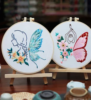 Kelebek Kız DIY Nakış Kiti Acemi için Çiçek Desen Baskılı Oya Çapraz Dikiş Seti El Yapımı Dikiş Sanat Zanaat