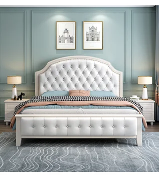 Masif ahşap yatak modern basit çift kişilik 1.8 m ana yatak odası Kraliçe