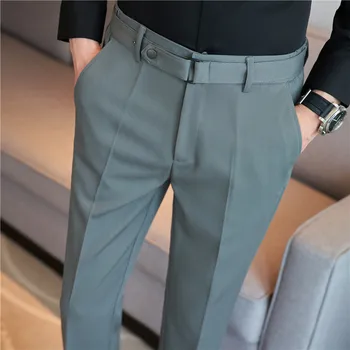 Erkek Yeni Sonbahar Kişiselleştirilmiş Kemer Dekorasyon En Kaliteli erkek İş resmi giysi Pantolon Şık İnce Rahat Parti takım elbise pantalonları