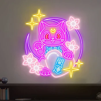 Şanslı Kedi Neon Burcu Japon Özel İş led ışık Yatak Odası Cafe Bar Duvar Dekor Neon El Yapımı Sevimli Hayvan Gece Lambası Lambası