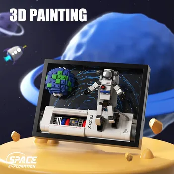 Şehir Uzay Astronot 3D Boyama Modeli Yapı Taşları Fikirleri DIY Spaceman Resim Çerçevesi Tuğla Oyuncaklar Çocuk Hediyeler İçin