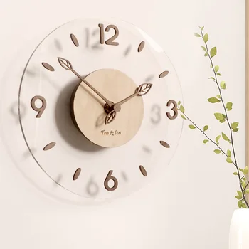 Modern minimalist duvar saati oturma odası akrilik duvar saati şeffaf dilsiz İskandinav saat ahşap iğne yaratıcı ahşap saat