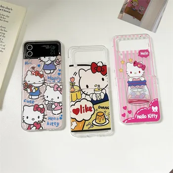 Hello Kitty Sanrio Telefon samsung kılıfı Galaxy 5G Z Flip 3 Z Flip 4 zflip ZFlip3 ZFlip5 Flip4 Karikatür Şeffaf Silikon Kapak
