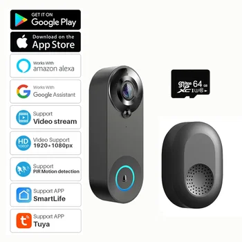 Tuya Akıllı Video Kapı Zili Kamera 4400mAh Battery1080P WiFi İnterkom kapı Zili Kamera İki Yönlü Ses Alexa Echo Gösterisi ile Google Ev