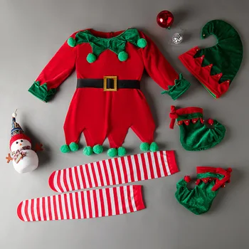 Noel çocuk Noel Elf Kostüm cosplay Ebeveyn-çocuk Elbise Kırmızı Şerit Kapüşonlu Elbise Kadın