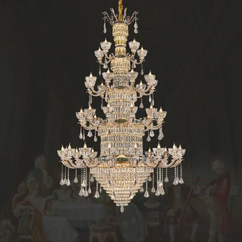 Avrupa klasik kapalı otel lobisinde Villa salonu dekorasyon imparatorluğu kristal avize özelleştirilmiş çinko alaşım büyük kolye ışıkları