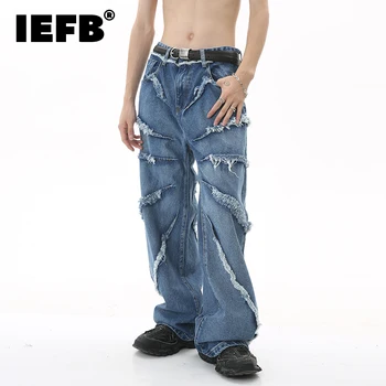 IEFB erkek Kişilik Püskül Kot Yaz Yeni Hip Hop Düzensiz Gevşek Streetwear Moda Erkek Geniş Bacak Eklenmiş Denim Pantolon 9C530