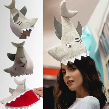 Sevimli Köpekbalığı Şapka Karikatür Kap Cosplay Cadılar Bayramı Kostüm Komik Hayvan Tema Giyinmek Karnaval Şapkalar Doğum Günü Kostüm Prop