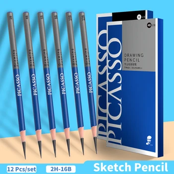 PİCASSO 12 Adet Eskiz Kalemler Siyah Set Çizim kalem seti Sanatçılar Kroki Kömür Kalem Eskiz Çizim Sanat Malzemeleri