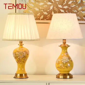 TEMOU Modern Sarı Seramik Masa Lambası LED Çin Yaratıcı masa ışığı Moda Ev Oturma Odası Yatak Odası Başucu