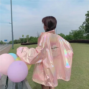 TPJB Yeni Yaz Moda Kore Kapşonlu Rüzgarlık Ceket Nefes Güneş Koruma Bayan Bahar Parlak lazer Ceketler Rahat Ceket
