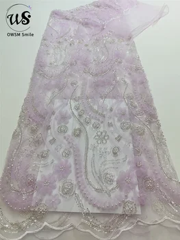 5Y Yeni Varış Fransız Moda Yüksek Kaliteli 3D Bantlama Embrordered Net Dantel Çift Boncuklu Sequins Parti düğün elbisesi