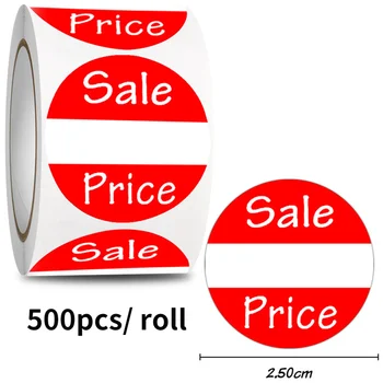 500 adet Kırmızı Satış Fiyatı Etiketleri Çıkartmalar Yuvarlak Çıkarılabilir Yapışkanlı Kağıt Çıkartmalar Pişirme kek Perakende Mağaza İndirim Çıkartmalar Fiyat