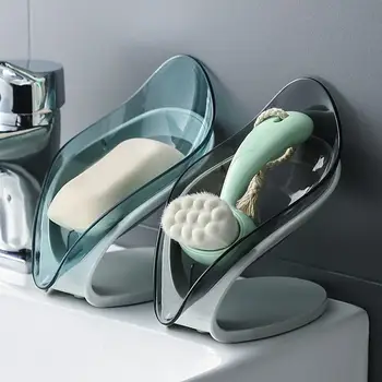 Sabunluk Yaprak Şekli Sabunluk Kendinden Drenajlı Dekoratif Bar Sabunluk Duş Banyo Vantuz Sabun Kutusu Sünger Raf