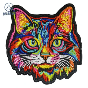 Renkli Kedi Kafa Nakış Yamaları Giyim Demir on Destek Sanat Karikatür Hayvan Amblemi Aplikler DIY