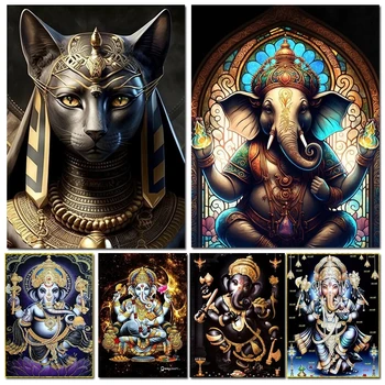 Hindu Fil Tanrı Ganesha Elmas Boyama Anubis Çapraz Dikiş Tam Kare Yuvarlak Elmas Sanat Mozaik Nakış Ev Dekor G22