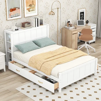 Çekmeceli Tam Boy Platform Yatağı, Depolama Rafları, Başlık ve Ayaklı, Sağlam Çerçeve, Kutu Yayı Gerekmez, Modern Tam Boy Yatak