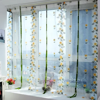 Sırf Perdeleri Çiçek İşlemeli Panel Çekme Tasarım Perdeler Tek Panel Tül Pencere Roma Perde Pastoral Tarzı Dekor
