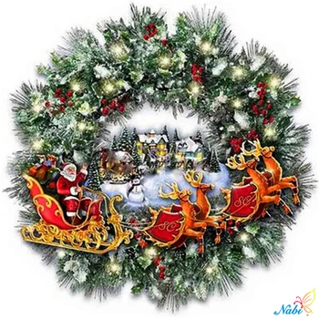 Nabi Tam Kare Elmas Boyama Noel Çelenk Noel Baba Çapraz Dikiş Kiti Elmas Nakış Manzara ev duvar sanatı