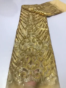 2023 Sıcak Satış Afrika sarı altın Sequins yüksek kaliteli dantel Fransız Dantel Kumaş Nijeryalı Dantel Kumaşlar düğün elbisesi Dikiş YYZ8