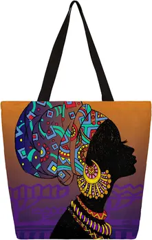 Afro-Amerikan Kız kadın büyük el çantası Çanta Büyük Omuz Çantası Çanta Hiçbir Fermuarlı kanvas Çanta Spor Salonu Bakkal Piknik Seyahat