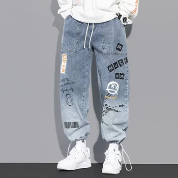 Rahat Harajuku Trend Tasarımcı Joggers Retro Erkekler Baggy Denim Hip Hop Büyük Boy Kargo Pantolon erkek Kot