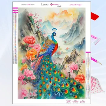 5D Dıy Elmas Boyama Renkli Tavuskuşu Çiçek Sanat Serisi Tam Taklidi Mozaik Nakış Çapraz Dikiş Kiti Ev Dekor Hediyeler