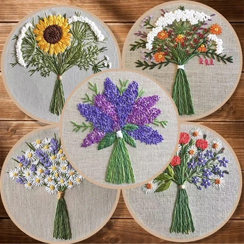 1 Takım DIY Çiçekler Nakış Kiti Çapraz Dikiş Desen İğne Araçları Kumaş DIY Dikiş El Sanatları İğne Sanat Aksesuarları Malzemeleri