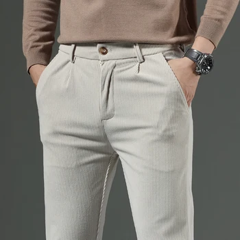 2023 Erkek Sonbahar Kış Kadife Pantolon Yeni erkek Giyim Streç Slim Fit rahat pantolon Moda Erkek İş İş Pantolonu