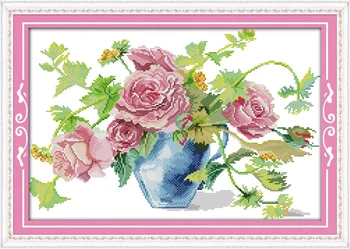 Sevinç Pazar Önceden basılmış Çapraz Dikiş Kiti Kolay Desen Aida Damgalı Kumaş Nakış Seti-Çiçeği Güller