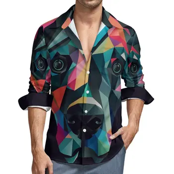 Köpek Casual Gömlek Erkek Geometrik Kağıt Sanat Gömlek Uzun Kollu Moda Y2K Bluzlar Sonbahar Baskılı Üstleri Artı Boyutu