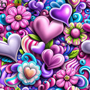 Huacan Elmas boyama kiti Kalp Çiçek Tam Kare / Yuvarlak Nakış Mozaik Karikatür Resim Ev Dekor