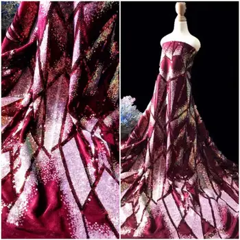 Fantezi İşlemeli Kumaş Şarap Kırmızı Moda Köpüklü Elbise Tasarımcısı Toptan Kumaş Dıy Dikiş Giyim Malzemesi