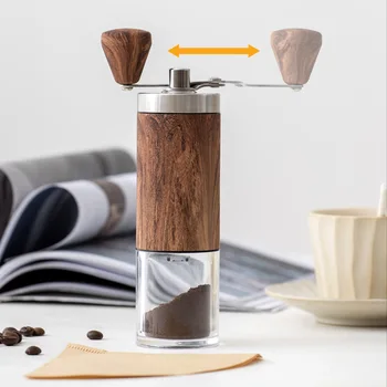 Makinesi Kahve Çekirdeği El Yapımı Ayarlanabilir Paslanmaz Çelik Kahve Değirmeni mutfak eşyası Taşınabilir Ahşap Tahıl Manuel Kahve Değirmeni