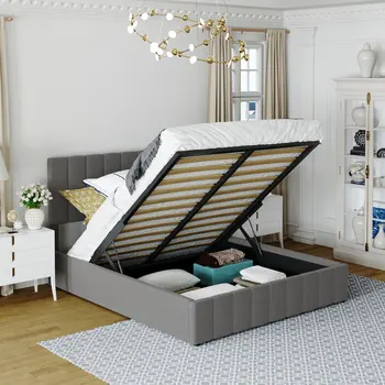 Döşemeli Kraliçe yatak,Hidrolik Depolama Sistemli Zarif Platform yatağı,Kutu Yayı gerekmez, Gençlik Yetişkin yatak odası için