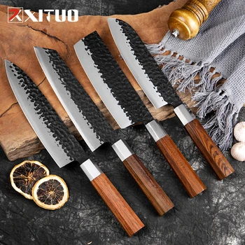 XITUO Kaliteli Mutfak Bıçakları Seti 1-4 Adet Dövme 8 inç şef bıçağı 7 