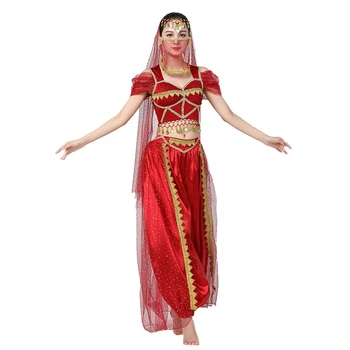 Kadın Egzotik Hint Dans Oryantal Dans Kostümleri Set 4 Adet Asil Prenses Yasemin Cosplay Sahne Performansı Giyim