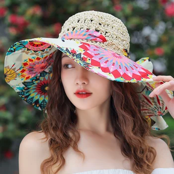 Kadın Yaz Yeni Büyük Saçak Kubbe Kadın Deniz Sınır UV Plaj güneş şapkası Güneşlik Güneş Koruma Hasır Şapka Panama kadın Şapka