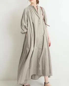 Gömlek Elbiseler Kadınlar İçin 2023 Sonbahar Kore Moda Basit Düz Renk Uzun Gömlek Elbise Gevşek Nefes Midi Bluz uzun elbise