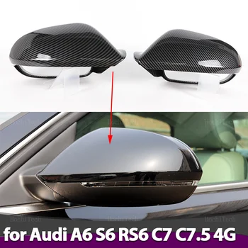 Karbon Fiber Parlak Siyah Yedek Dikiz Yan Ayna Kapağı Audi A6 S6 RS6 C7 C7.5 2011-2018