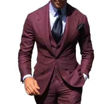 Şık Düğün Smokin Takım Elbise Slim Fit Damat Erkekler İçin 3 Adet Groomsmen Erkek Ucuz Resmi İş Ceket + Yelek + Pantolon