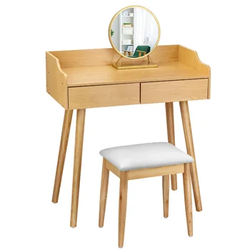 Makyaj masası Seti Yuvarlak Ayna, Açık Kahverengi, Modern Sadelik, Kıdemli Duygusu Küçük depolama dolabı Entegre makyaj masası